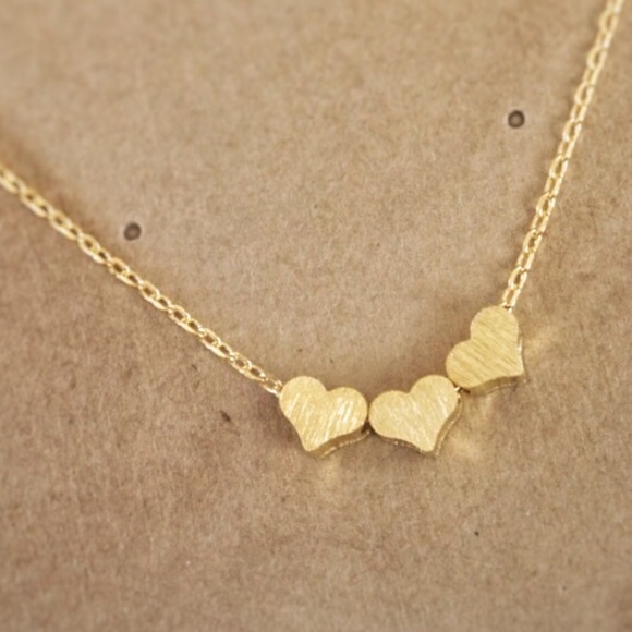 Gold | Three Heart Necklace, Gold Chain - Picture 5 of 6